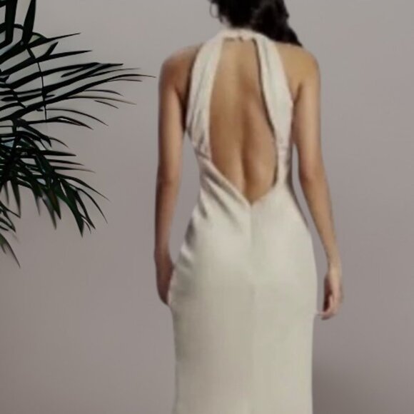 Meshki Claire Satin Drape Back Maxi Taupe Dress Size XL (US 10) New with Tags - Picture 3 of 5